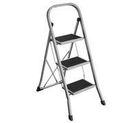 SONGMICS Escalera Plegable, Escalera con 3 Peldaños, Bloqueo de Seguridad, Fácil de Guardar, Carga hasta 150 kg, Gris Paloma/Blanco Simple/Negro