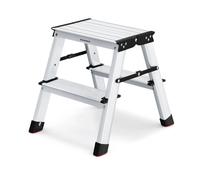 SONGMICS Escalera Plegable, Escalera de Mano, Escalera de Aluminio con 2/4 Peldaños Antideslizantes, Multifuncional, Carga de 150 kg, Gris Plata y Negro Tinta