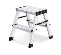 SONGMICS Escalera Plegable, Escalera de Mano, Escalera de Aluminio con 2/4 Peldaños Antideslizantes, Multifuncional, Carga de 150 kg, Gris Plata y Negro Tinta