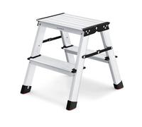 SONGMICS Escalera Plegable, Escalera de Mano, Escalera de Aluminio con 2 Peldaños Antideslizantes, Multifuncional, Carga de 150 kg, Gris Plata y Negro Tinta GLT012E01