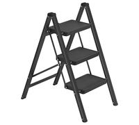 SONGMICS Escalera Plegable, Taburete Plegable de Acero, Escalera de 3 Peldaños, Carga hasta 150 kg, Fácil de Guardar, para Casa y Oficina, Negro, 73,5 x 43,4 x 85,5 cm GSL103BZ01