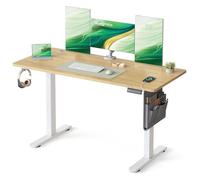 SONGMICS Escritorio Eléctrico, 60 x 140 x (72-120) cm | Ajustable sin Escalonamiento, Memoria con 4 Alturas, Tablero Empalmado, Roble Dorado y Blanco Mate, BALOK LSD134YA01