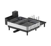 SONGMICS Escurreplatos expandible, escurridor de Platos de Acero Inoxidable con Boquilla giratoria, Utensilios, Tazas, Vidrio, Tabla de Cortar y Soportes para sartenes, Plateado y Negro KCS037B01