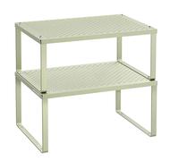 SONGMICS Especiero, Estante para Especias, Organizador para Armarios, para Mostradores, Elevador de Estantes, Apilable, Ampliable, Juego de 2 Estantes Metálicos para Cocina, Verde Laurel/Beige Blanco