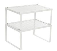 SONGMICS Especiero, Estante para Especias, Organizador para Armarios, para Mostradores, Elevador de Estantes, Apilable, Ampliable, Juego de 2 Estantes Metálicos para Cocina, Blanco KCS01WT