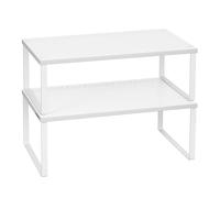 SONGMICS Especiero, Estante para Especias, Organizador para Armarios, para Mostradores, Elevador de Estantes, Apilable, Ampliable, Juego de 2 Estantes Metálicos para Cocina, Blanco Blanco