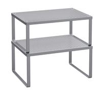 SONGMICS Especiero, Estante para Especias, Organizador para Armarios, para Mostradores, Elevador de Estantes, Apilable, Ampliable, Juego de 2 Estantes Metálicos para Cocina, Verde Laurel/Beige Avena/P