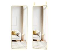 SONGMICS Espejo colgante de longitud completa, 120 x 40 cm, espejo rectangular de cuerpo completo, espejo sobre puerta o pared, vidrio templado, para dormitorio, sala de estar, guardarropa, oro pálido