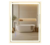 SONGMICS Espejo de Baño con Luz, Espejo de Pared Rectangular, Función Antivaho, Tono y Brillo Ajustables, Maquillaje, Dormitorio, Baño, 80,7 x 60,7 cm, Blanco Nube