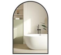 SONGMICS Espejo de Baño, Espejo de Pared, Arqueado, Marco de Aluminio, 91 x 61 cm, Lámina de Seguridad, Montaje Fácil, para Salón, Dormitorio, Negro Tinta LWM011BD01