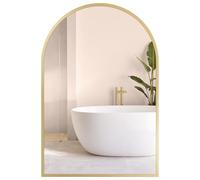 SONGMICS Espejo de Baño, Espejo de Pared, Arqueado, Marco de Aluminio, 91 x 61 cm, Lámina de Seguridad, Montaje Fácil, para Salón, Dormitorio, Dorado Claro LWM011AB01