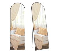 SONGMICS Espejo de Cuerpo Entero, 160 x 50 cm, Espejo Arqueado con Soporte, Espejo con Marco de Aleación de Aluminio, Cristal Templado, para Dormitorio, Salón, Vestuario, Negro Tinta/Oro Pálido/Blanco