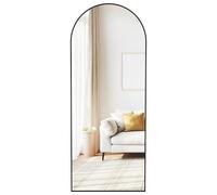 SONGMICS Espejo de Cuerpo Entero, 165 x 60 cm, Espejo de Pie Arqueado con Soporte, con Marco de Aleación de Aluminio, Cristal Templado, para Dormitorio, Salón, Vestuario, Negro Tinta LFM039BD01