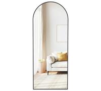 SONGMICS Espejo de Cuerpo Entero, 165 x 60 cm, Espejo de Pie Arqueado con Soporte, con Marco de Aleación de Aluminio, Cristal Templado, para Dormitorio, Salón, Vestuario, Negro Tinta