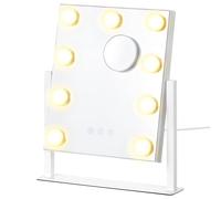 SONGMICS Espejo de Maquillaje con Luz, Control Táctil, 18 Bombillas LED Regulables, Puertos de Carga, 3 Temperaturas Color, Soporte Teléfono, 80 x 60 cm, Blanco Mate LWM003WC04