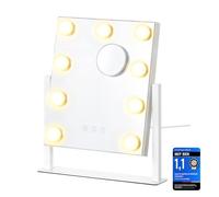 SONGMICS Espejo de Maquillaje con Luz, Control Táctil, 9 Bombillas LED Regulables, Puertos de Carga, 3 Temperaturas Color, Soporte Teléfono, 25 x 30 cm, Blanco Mate LWM005WC02