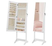 SONGMICS Espejo Joyero, Armario para Joyas, Armario Joyero Bloqueable, Espejo de Longitud Completa, Idea para Regalo, Montaje Sencillo, Superficie Blanca y Forro Beige JJC069W02