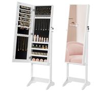 SONGMICS Espejo Joyero, Armario para Joyas, Armario Joyero Bloqueable, Espejo de Longitud Completa, Idea para Regalo, Montaje Sencillo, Superficie Blanca y Forro Negro/Beige, Regalo de Navidad Superfi