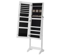 SONGMICS Espejo Joyero, Armario para Joyas, Armario Joyero con 2 Organizadores de Cosméticos, Armario de Pie, Espejo sin Marco, con Cerradura y Llaves, para Pedientes, Collares, Blanco White