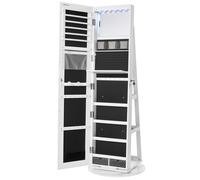 SONGMICS Espejo Joyero con 6 LEDs, Armario de Joyas de Giro de 360°, , sin Marco, Espejo Completo con Almacenaje, Superficie Ceniza y Forro Negro/Superficie Blanco y Forro Negro/Superficie Marrón Rúst