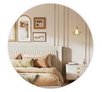 SONGMICS Espejo Redondo, 61 cm, Marco de Aluminio, Fácil Montaje | Espejo de Baño para Pared Moderno, Sala de Estar, Dormitorio, Entrada, Pasillo, Blanco Mate, Colección BERIT LWM102WC01