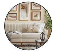 SONGMICS Espejo Redondo, Espejo de Baño para Pared de 61 Cm, Marco de Metal, Fácil Montaje, Espejo de Pared Moderno para Baño, Sala de Estar, Dormitorio, Entrada, Pasillo, Negro Tinta LWM102B01
