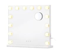 SONGMICS Espejo Tocador, Espejo Maquillaje con Luz con Base Fija, 50x42 cm | 3 Modes Table Mirror, 14 LED Lights, Touch Control, Espejo de Mesa, Blanco Mate, LWM227WC02