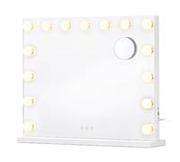 SONGMICS Espejo Tocador, Espejo Maquillaje con Luz con Base Fija, 58x46 cm | 3 Modes Table Mirror, 15 LED Lights, Touch Control, Espejo de Mesa, Blanco Mate, LWM221WC02