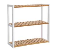 SONGMICS Estante Baño de 3 Niveles, Pared o de Pie, 60 x 15 x 54 cm | Estantería Baño, para Plantas Ajustables, en Sala de Estar, Balcón, Cocina, Bambú y Blanco, Colección BAMBOU BCB13WN