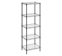 SONGMICS Estante de Cocina, Estantería de 5 Niveles, Estante Estrecho, 8 Ganchos, Gabinete de Baño de Pie, Paneles de Plástico PP, Altura Ajustable, Metal, Negro