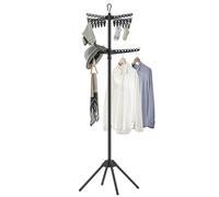 SONGMICS Estante de Secado de Ropa de 2 Niveles, Estante Plegable de 72 Pulgadas con 3 Brazos giratorios para Perchas, 24 Clips, Acero Inoxidable, para 27 Piezas de Ropa, Negro ULLR512B01