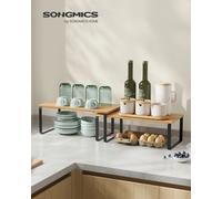 SONGMICS Estante para Especias, Juego de 2, Organizador de Armario, Especiero de Cocina Extensible, Negro Tinta y Beige Natural/Blanco Nube yBeige Natural Negro Tinta y Beige Natural