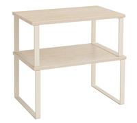 SONGMICS Estante para Especias, Juego de 2, Organizador de Armario, Estante de Almacenamiento de Cocina Extensible, Especiero de Metal y Madera de Ingeniería, Blanco Nube y Beige Natural/Negro Tinta y