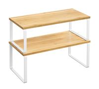 SONGMICS Estante para Especias, Juego de 2, Organizador de Armario, Estante de Almacenamiento de Cocina Extensible, Especiero de Metal y Madera de Ingeniería, Blanco Nube y Beige Natural/Negro Tinta y