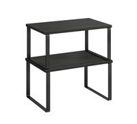 SONGMICS Estante para Especias, Juego de 2, Organizador de Armario, Estante de Almacenamiento de Cocina Extensible, Especiero de Metal y Madera de Ingeniería, Blanco Nube y Beige Natural/Negro Tinta y
