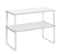 SONGMICS Estante para Especias, Juego de 2, Organizador de Armario, Estante de Almacenamiento de Cocina Extensible, Especiero de Metal y Madera de Ingeniería, Blanco Nube y Beige Natural/Negro Tinta y