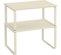 SONGMICS Estante para Especias, Juego de 2, Organizador de Armario, Estante de Almacenamiento de Cocina Extensible, Especiero de Metal y Madera de Ingeniería, Blanco Nube y Beige Natural/Negro Tinta y