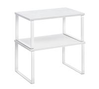 SONGMICS Estante para Especias, Juego de 2, Organizador de Armario, Estante de Almacenamiento de Cocina Extensible, Especiero de Metal y Madera de Ingeniería, Blanco Nube y Beige Natural/Negro Tinta y