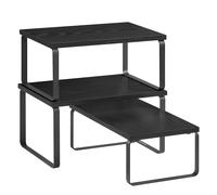 SONGMICS Estante para Especias, Juego de 3, Organizador de Armario, Apilables, Especieros Extensibles, Metal y Madera de Ingeniería, Gris Antracita y Negro Mate/Marrón Rústico y Negro Mate/Blanco