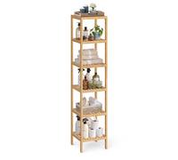 SONGMICS Estantería de baño de 6 Niveles de bambú, Estante de Almacenamiento, Multifuncional, Estante de Esquina, para Cocina, Sala de Estar, Dormitorio, Pasillo, Beige Natural BCB056YL01