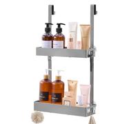 SONGMICS Estantería de Ducha Colgante, Acero, sin Taladro, 2 Niveles, para Mampara, con 2 Ganchos, 31,5 x 15,5 x 56 cm, Gris, Colección Parson BCB205E101