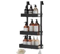 SONGMICS Estantería de Ducha para Colgar sin Taladrar, Acero, 3 Niveles | Organizador de Baño para Mampara, 32,8 x 17 x 69,3 cm, Antióxido, Negro Tinta, Colección PARSON BCB206B101