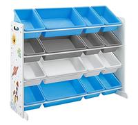 SONGMICS Estantería de Juguetes, Organizador de Juguetes de 4 Niveles para niños con 16 Cubos de plástico, para la habitación Infantil, Sala de Juegos, Blanco, Azul y Gris, Navidad, GKR070W03