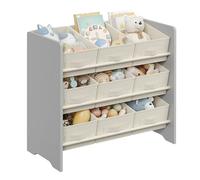 SONGMICS Estantería Infantil para Juguetes, Organizador Infantil para Libros, 9 Cajas de Almacenamiento no Tejidas, Espaciosa, 29,5 x 62,5 x 60 cm, Gris Paloma GKR033G10