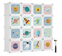 SONGMICS Estantería Modular, Armario Modular con Puertas, Estantería plástico Infantil de 16 Cubos, 4 Barras de Colgar Ropa, Zapatos, Juguetes, 123 x 41 x 123 cm, Blanco