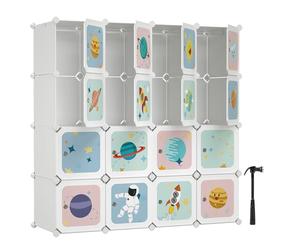 SONGMICS Estantería Modular, Armario Modular con Puertas, Estantería plástico Infantil de 16 Cubos, 4 Barras de Colgar Ropa, Zapatos, Juguetes, 123 x 41 x 123 cm, Blanco LPC905W01