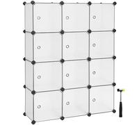 SONGMICS Estantería Modular, Armario Modular de 12 Cubos, Estantería de Plástico con Puertas, para Zapatillas, Ropa, Libros, Fácil de Montar, Blanco LPC342W01
