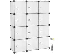 SONGMICS Estantería Modular, Armario Modular de 12 Cubos, Estantería de Plástico con Puertas, para Zapatillas, Ropa, Libros, Fácil de Montar, Blanco/Negro y Blanco Blanco