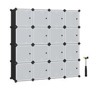 SONGMICS Estantería Modular, Armario Modular de 16 Cubos, Estantería de Plástico con Puertas, para Zapatillas, Ropa, Libros, Fácil de Montar, Blanco/Gris y Blanco/Negro y Blanco Gris y Blanco