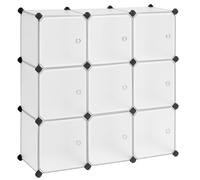 SONGMICS Estantería Modular, Armario Modular de 9 Cubos, Estantería de Plástico con Puertas, para Zapatillas, Ropa, Libros, Fácil de Montar, Blanco/Negro y Blanco White